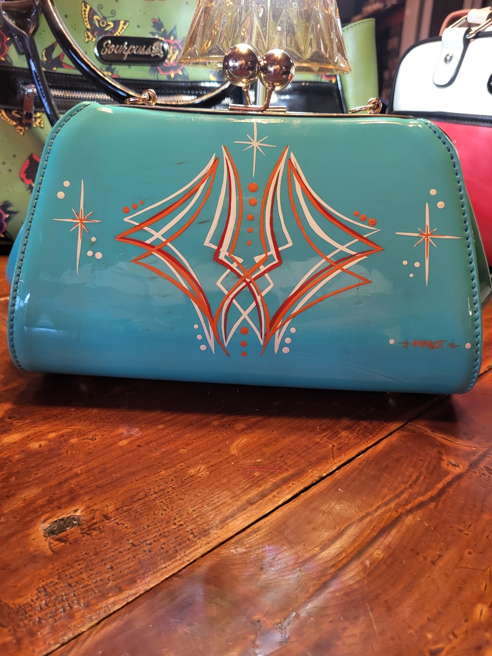 Retro Turquoise Pinstripe Kiss-Lock Clutch